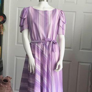 Vintage Purple Striped 1980's Layered Sleeve Dress